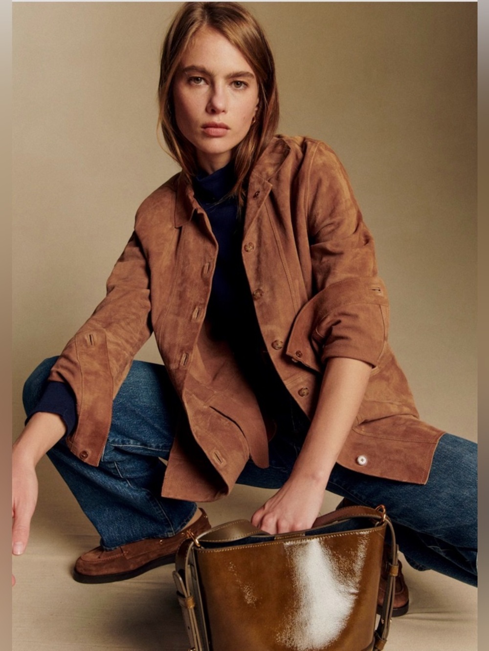 Sezane Will Jacket in Camel Suede XXL